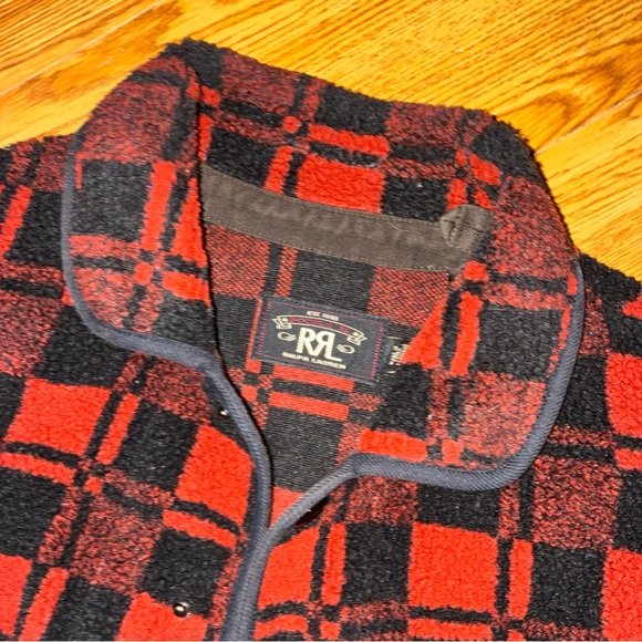 RRL Plaid Jacquard Fleece Jacket Red Multi Black Small Like New - Picture 4 of 15